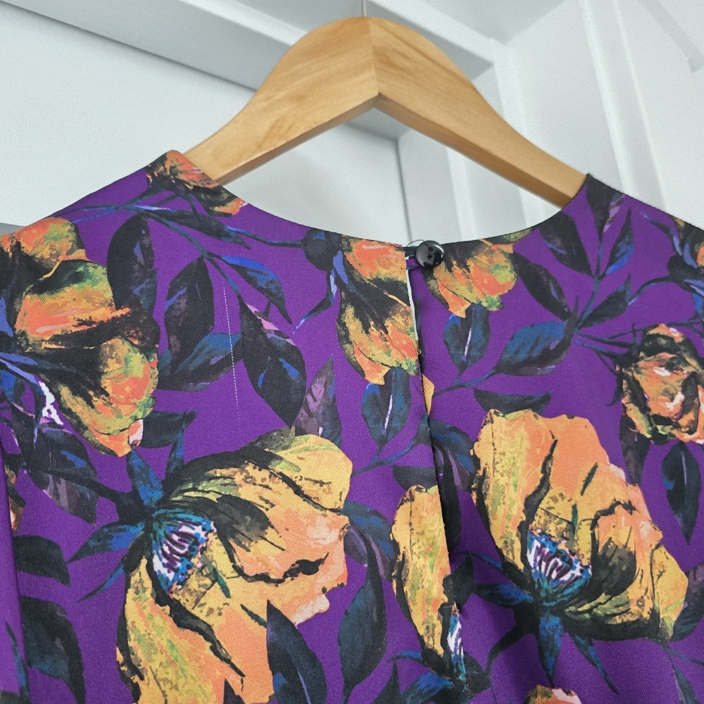 Purple Floral Midi Dress with Yellow Accents - Picture 11 of 15